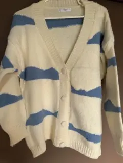 AiMoon アイボリー水色ストライプカーディガン