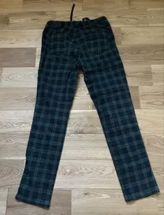 ダークグリーン チェック柄 カジュアルパンツ Lサイズレギンス長ズボン