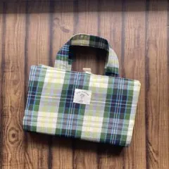 レビューブックカバー　マドラスチェック　さわやかグリーン　タグ