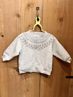デビロック刺繍プリントグレー長袖トレーナー