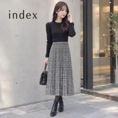 【美品】index チェック柄 ニットドッキングワンピース