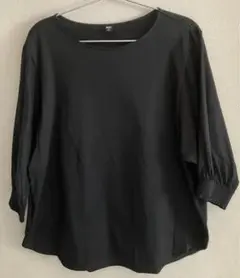 UNIQLOユニクロマーセライズコットンシャーリングボリュームスリーブ7分袖黒M