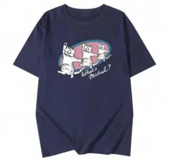 ホワッツマイケル 半袖 Tシャツ イラスト ねこ 猫 ネイビー ジム L