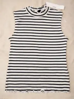 Heather リブボーダーハイネックノースリーブ