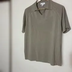 Calvin Klein グレー ベージュポロシャツ Mビスコース53%綿47%