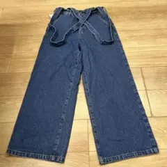 デニム ワイドレッグ サロペット サスペンダー取り外し可能のサムネイル