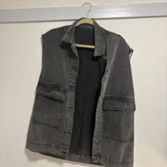 グレー デニム ノースリーブベスト