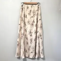 ◉Chico　ベージュ　花柄プリントロングフレアスカート　F　ウェストゴム