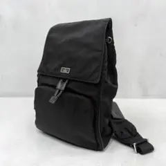 オールド グッチ 巾着型 ボディバッグ ブラック ナイロン キャンバス レザーのサムネイル