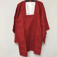 着物　羽織り　道行コート　昭和レトロ 和服　和装　赤　リメイク　はぎれ