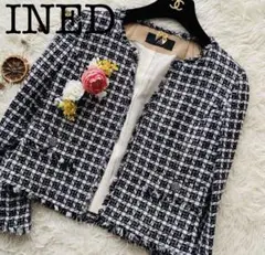 INED ノーカラージャケット♡ブラック×ホワイト7号
