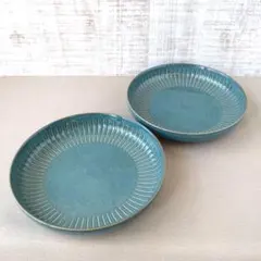 【2枚】新品 日本製 美濃焼 撥水十草 パスタ皿 深皿 窯変 グリーンのサムネイル