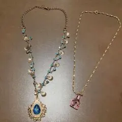 クリスタル 青 香水ボトルモチーフ ネックレス セット