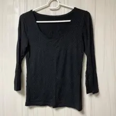 黒 ドット柄 七分袖 ヒートテック