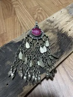 クチ族トライバル コインチョーカー 黄色ビーズ刺繍 象嵌トルコ石 アフガン アフガンベルト 男女兼用 コインビーズ 民族ベルト kuchi《ab40