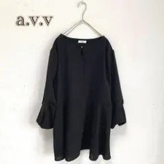 【a.v.v/アーヴェヴェ】チュニック　ロングカットソー パフスリーブ　【XL