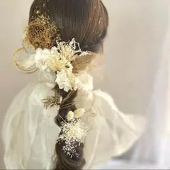 紫陽花のドライフラワー髪飾り　金箔　水引付き　成人式振袖　卒業式袴　結婚式　白