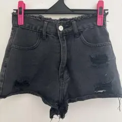 ダメージデニムショートパンツ ブラック