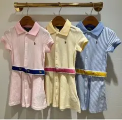 ポロラルフローレン　新品ピンク ストライプ 半袖ポロワンピース