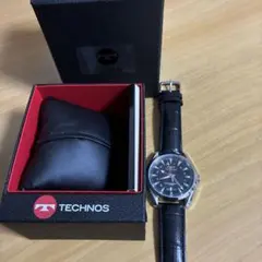 TECHNOS アナログ時計 黒 本革(箱無し)