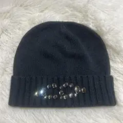 美品☆nikoandニコアンド ビジュー ビーニー ニット帽 キラキラ グレー