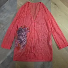 13号 伊太利屋 コーラル 花柄 ヒョウ柄 長袖カーディガン y59