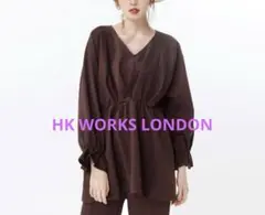 美品✨HK WORKS LONDON Vネック長袖　ペプラム　チュニック　茶　M