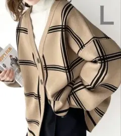 【classicalelf】　新品　Wジャガードチェック柄カーディガン　Lサイズ