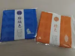 【さったん様専用】【新品】京都染物（瑠璃色・橙色の葉模様タオルハンカチ2枚セット