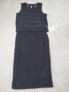 黒レース　鍵編み　セットアップ　スカート　ワンピース