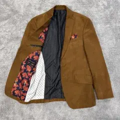 ZARAザラ　メンズ　テーラードジャケット　裏地総柄　スエード調　２つボタン