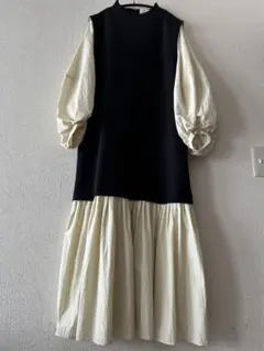 ランバンオンブルー VERY掲載 ボリュームスリーブコンビ ワンピース 黒38