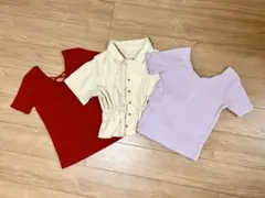 春夏トップス3点まとめ売り コーデセット レディース(赤・クリーム・薄紫）