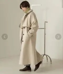 Bab バブ スタンドカラーパイピングロングコート ベージュ