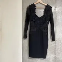 Lipsy【UK10】ブラック スパンコール レースワンピース
