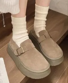 SHEIN 厚底ベージュスエードスリッポン ブラウン 24.5cm