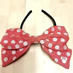 ミニー カチューシャ 耳 リボン デニム ポルカドット