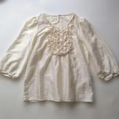 IENA イエナ ブラウス 七分袖 フリル ベージュ ボーダー　上品　通勤