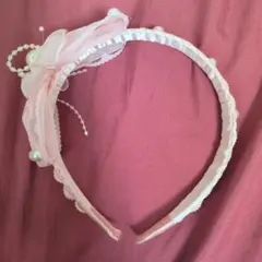 ピンク　リボン　パール　カチューシャ　子供　フォーマル　発表会　レース