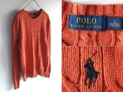 POLO RALPH LAUREN ロゴ刺繍 タッサーシルク ケーブルニット