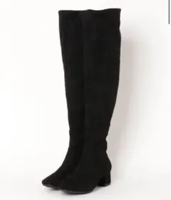 黒 スエード ニーハイブーツ 中ヒール