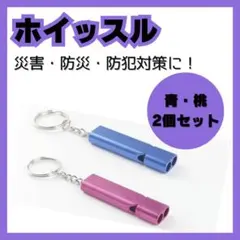 災害ホイッスル 防災 アルミ製 笛 キーチェーン 防犯 2個 子供 青 桃060のサムネイル