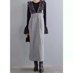 【新品！】異素材フリルショルダージャンスカ グレー