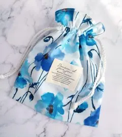 ハンドメイド✩.*˚ フリル口 巾着袋 ポーチ【ポピー×ブルー】ミニ巾着