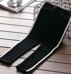 【新品】110cm キッズ サイドラインパンツ/ズボン/ジャージ/ブラック