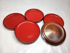 天然木　漆塗　銘々皿　菓子皿　菓子器　5枚　アンティーク　レトロ　骨董