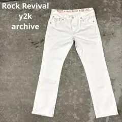 Rock Revival ホワイトデニム 刺繍 フレアパンツ Y2K バイカー