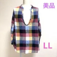 マルチカラー チェック柄 清涼感長袖シャツ綿100% LLサイズのサムネイル