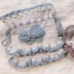 巾着　ポーチ　リボン　水色　ハンドメイド