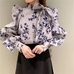 スナイデル Sustainaフロッキーオーガンシースルーブラウス ブルー